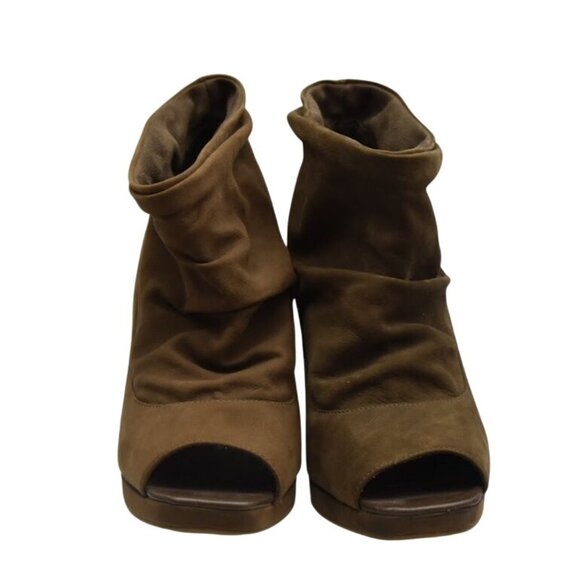 Kenneth Cole Reaction Brown Peep Toe Ankle Boots Booties Women 10 Stacked Heel - Picture 3 of 8